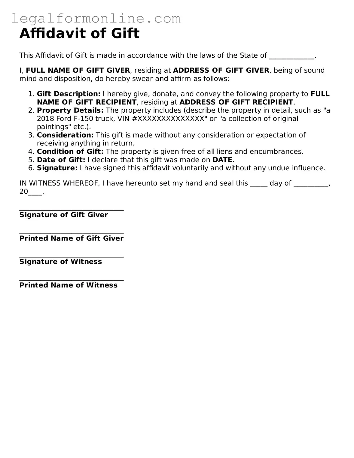 Attorney-Approved Affidavit of Gift Template