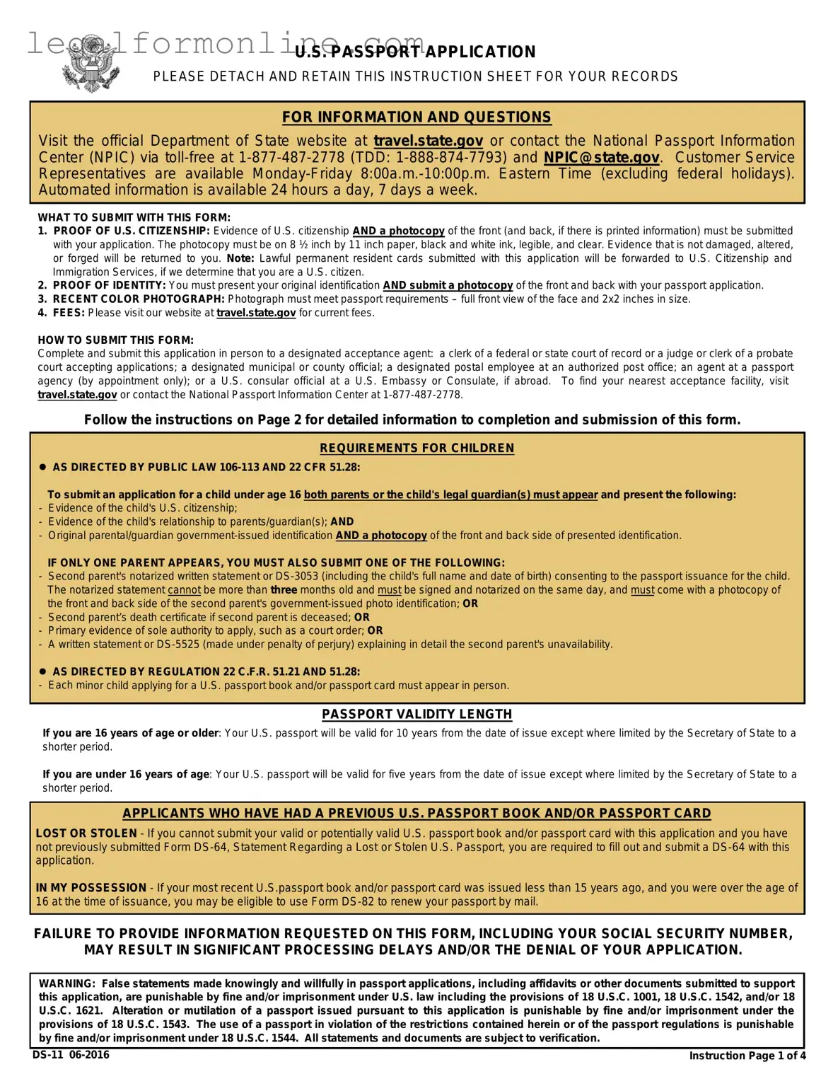 DS-11 U.S. Passport application Template in PDF