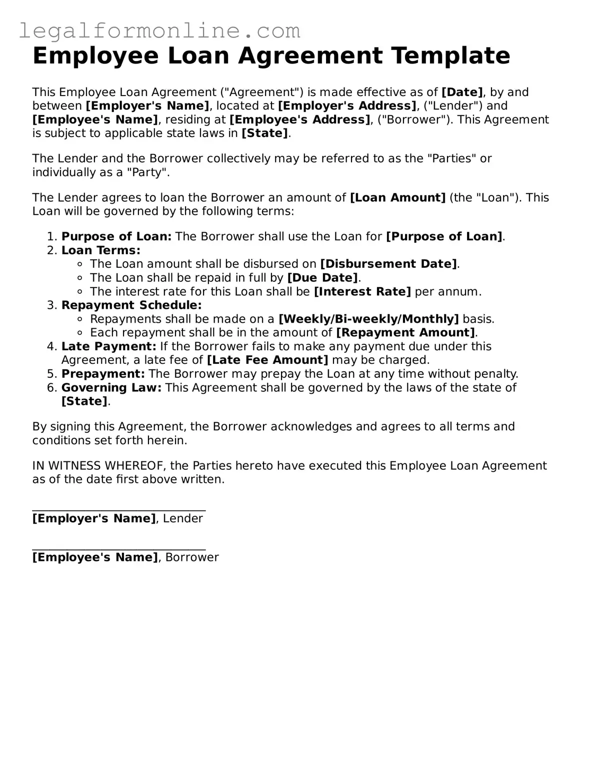 Attorney-Approved Employee Loan Agreement Template