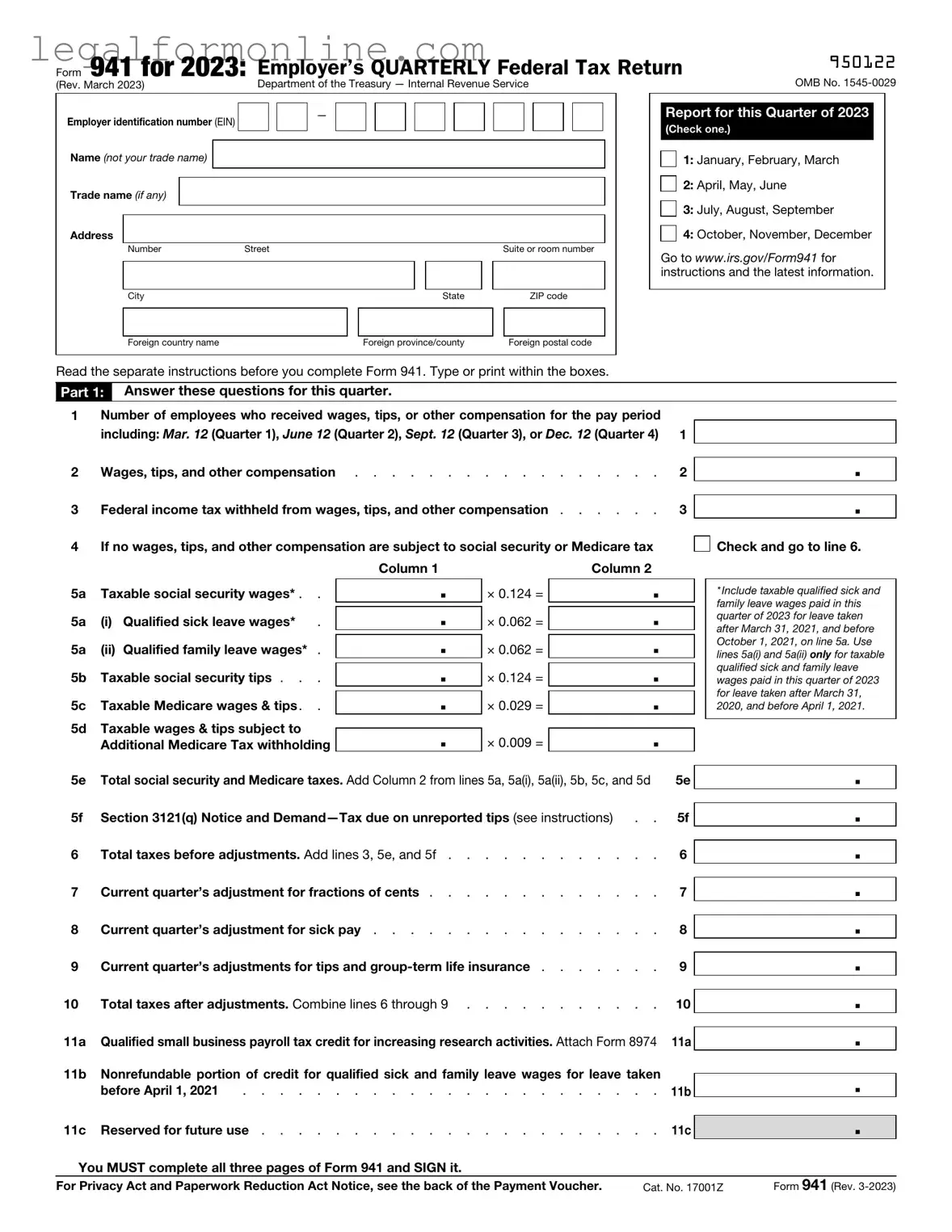 IRS 941 Template in PDF