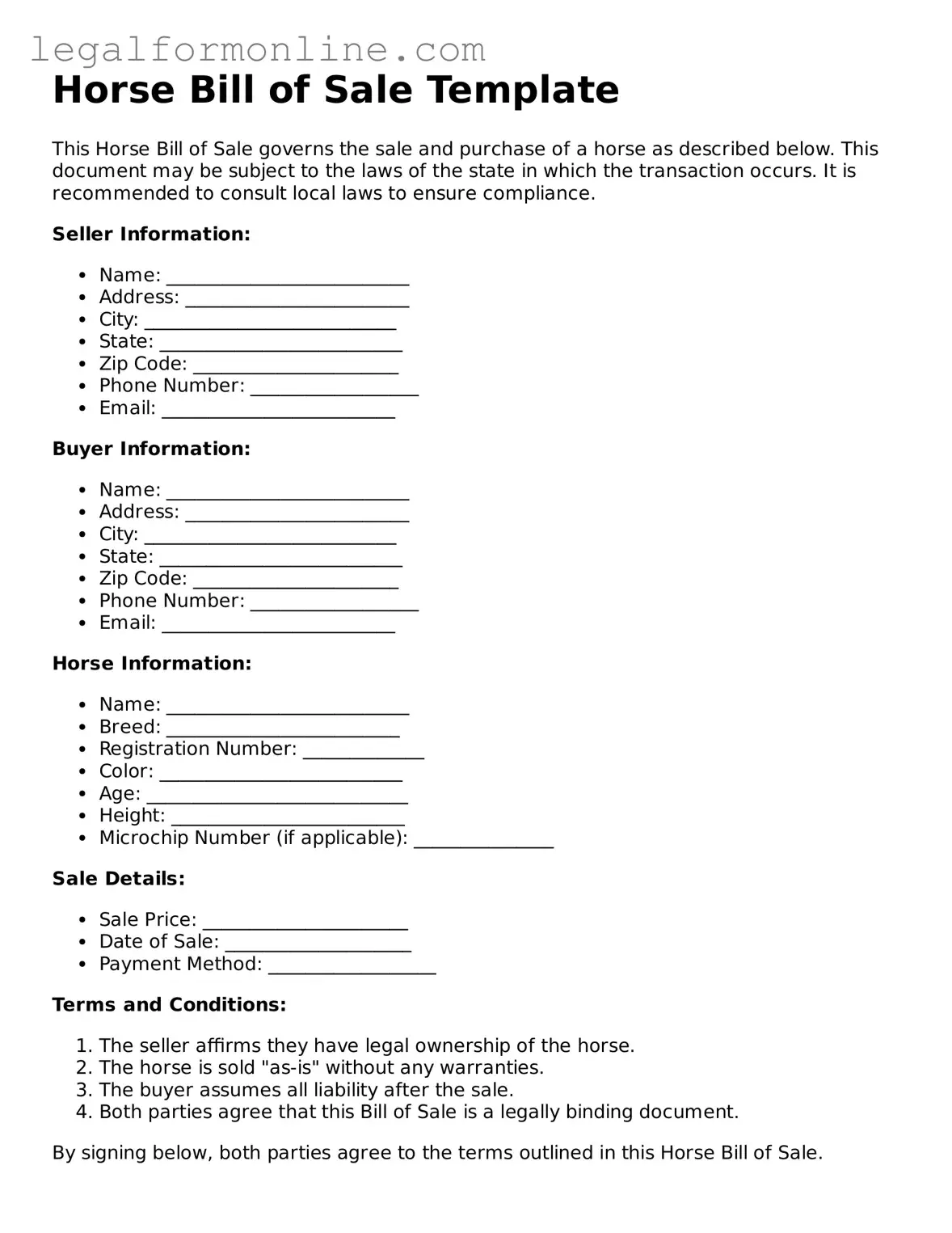 Attorney-Approved Horse Bill of Sale Template