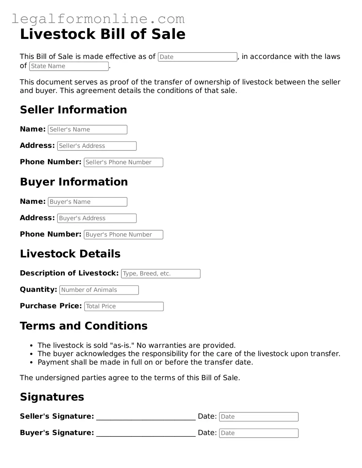 Attorney-Approved Livestock Bill of Sale Template