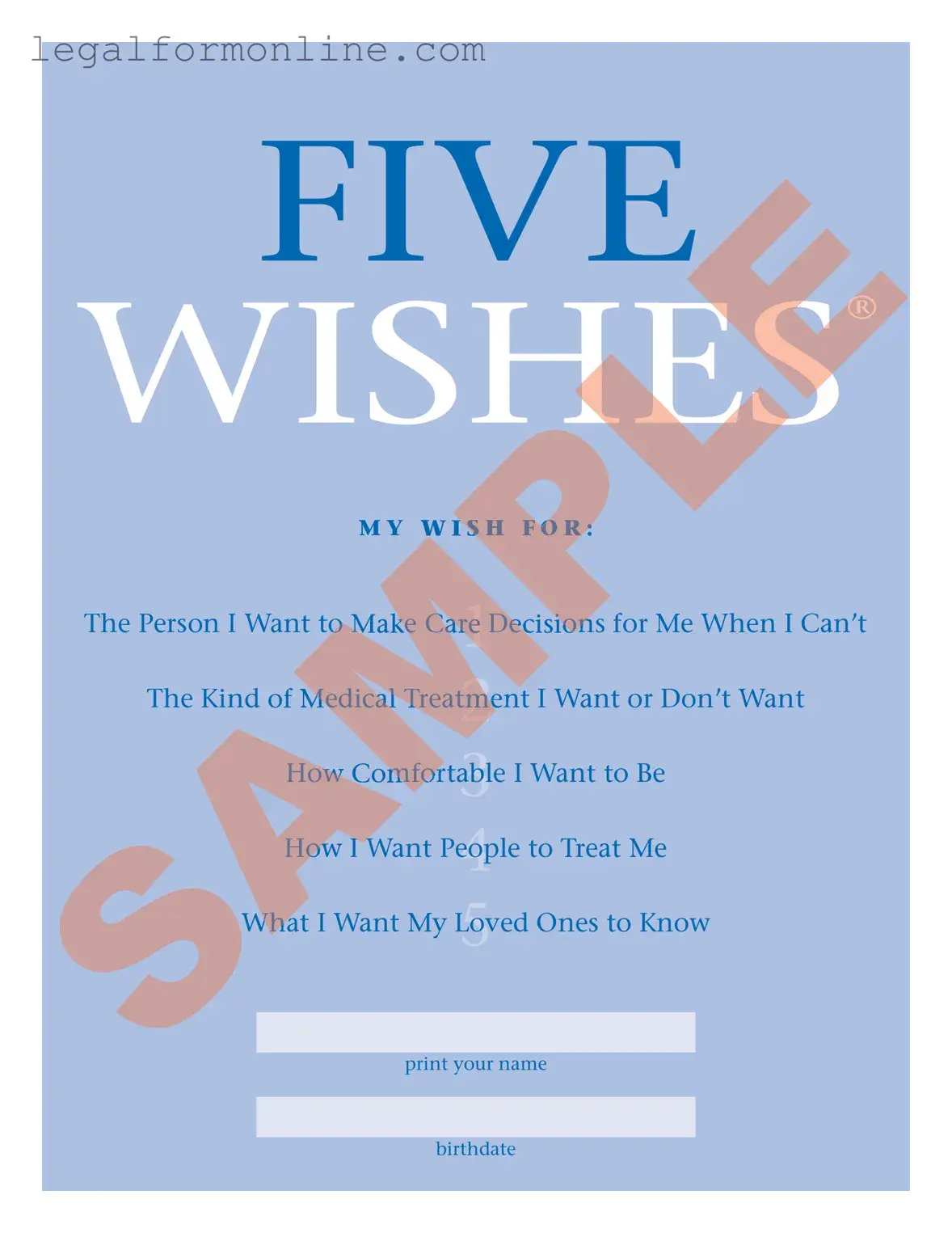 5 Wishes Document Template in PDF
