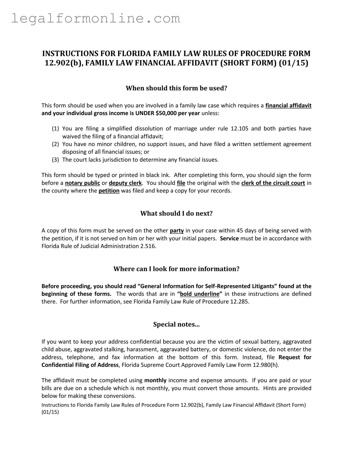 Florida Financial Affidavit Short 12.902(b) Template in PDF
