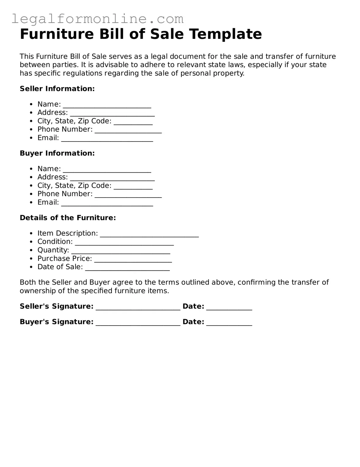 Attorney-Approved Furniture Bill of Sale Template