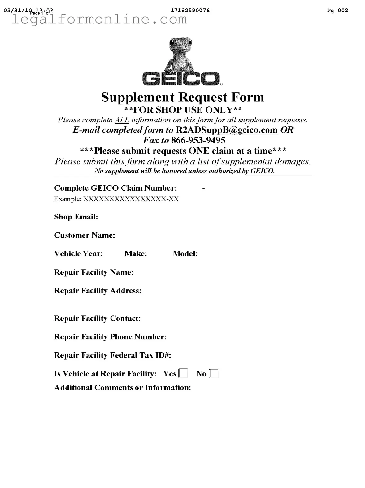 Geico Supplement Request Template in PDF