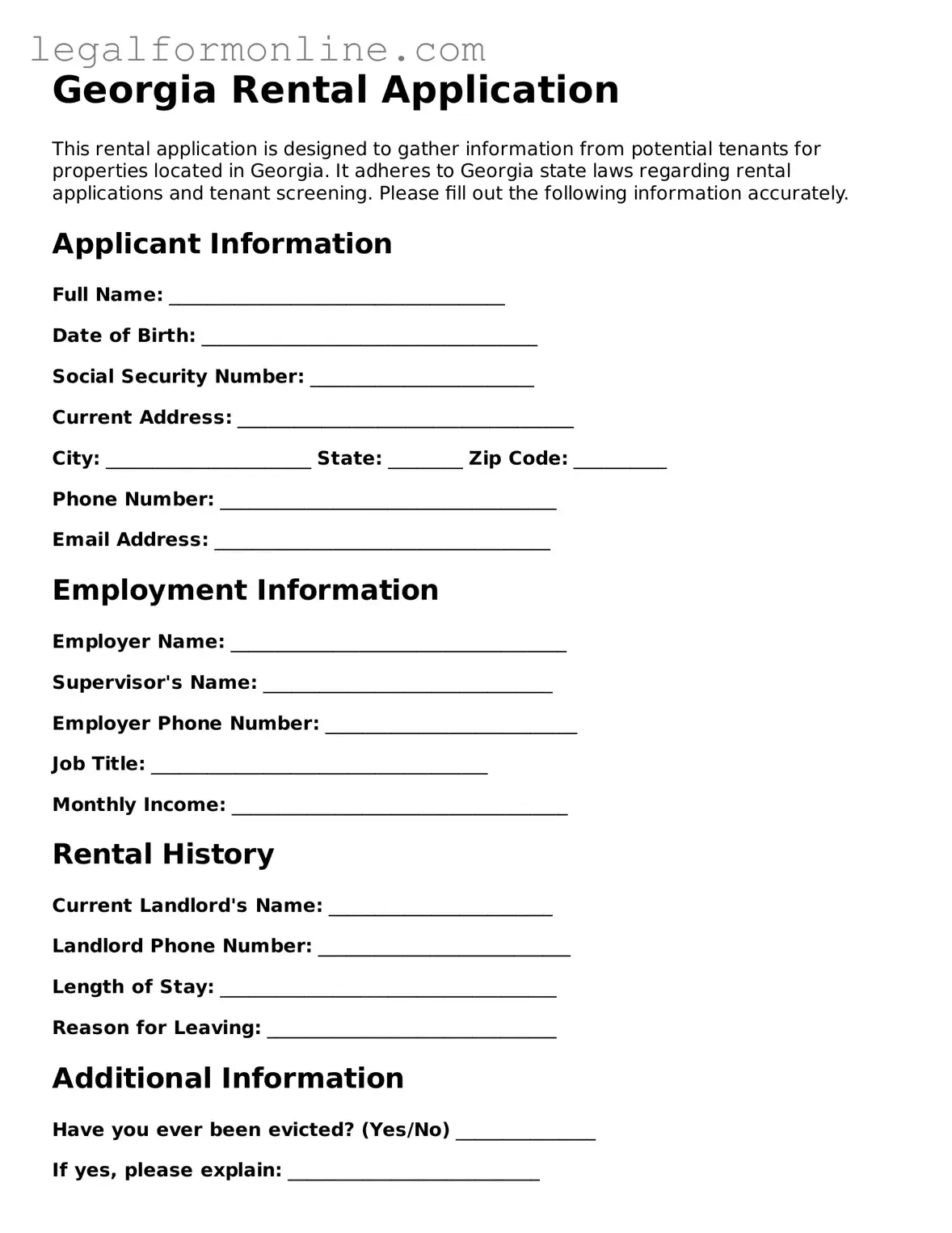  Rental Application Form for Georgia