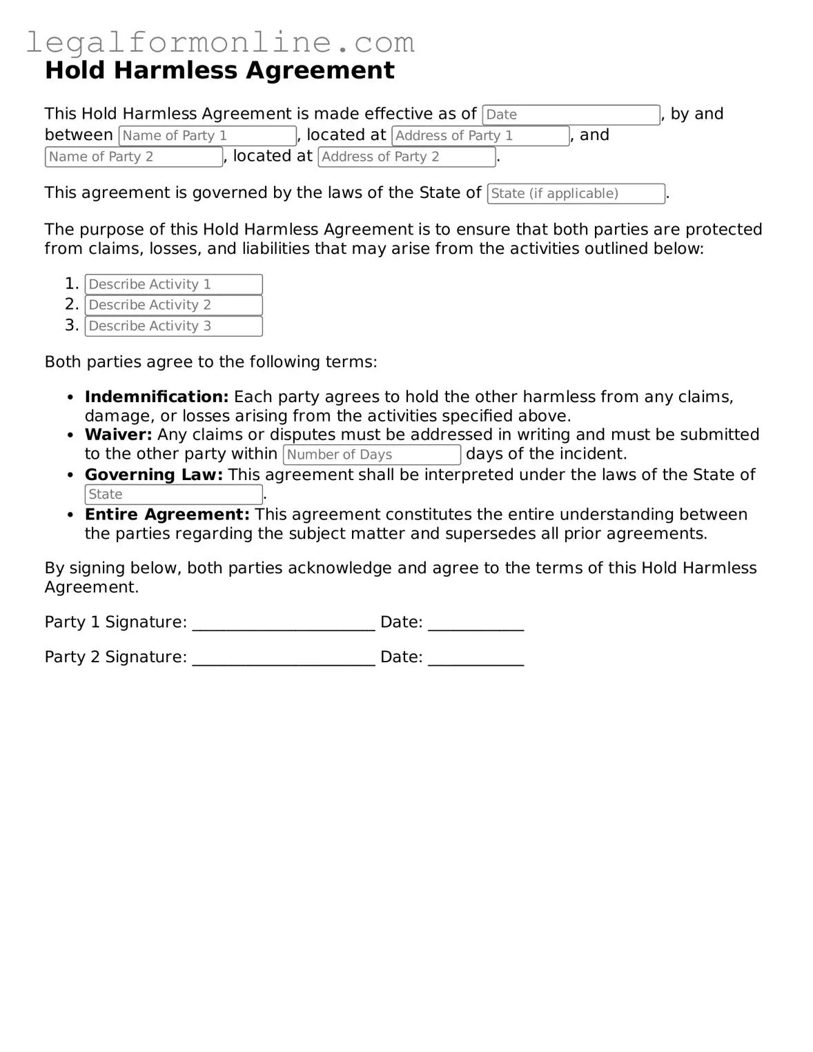 Attorney-Approved Hold Harmless Agreement Template