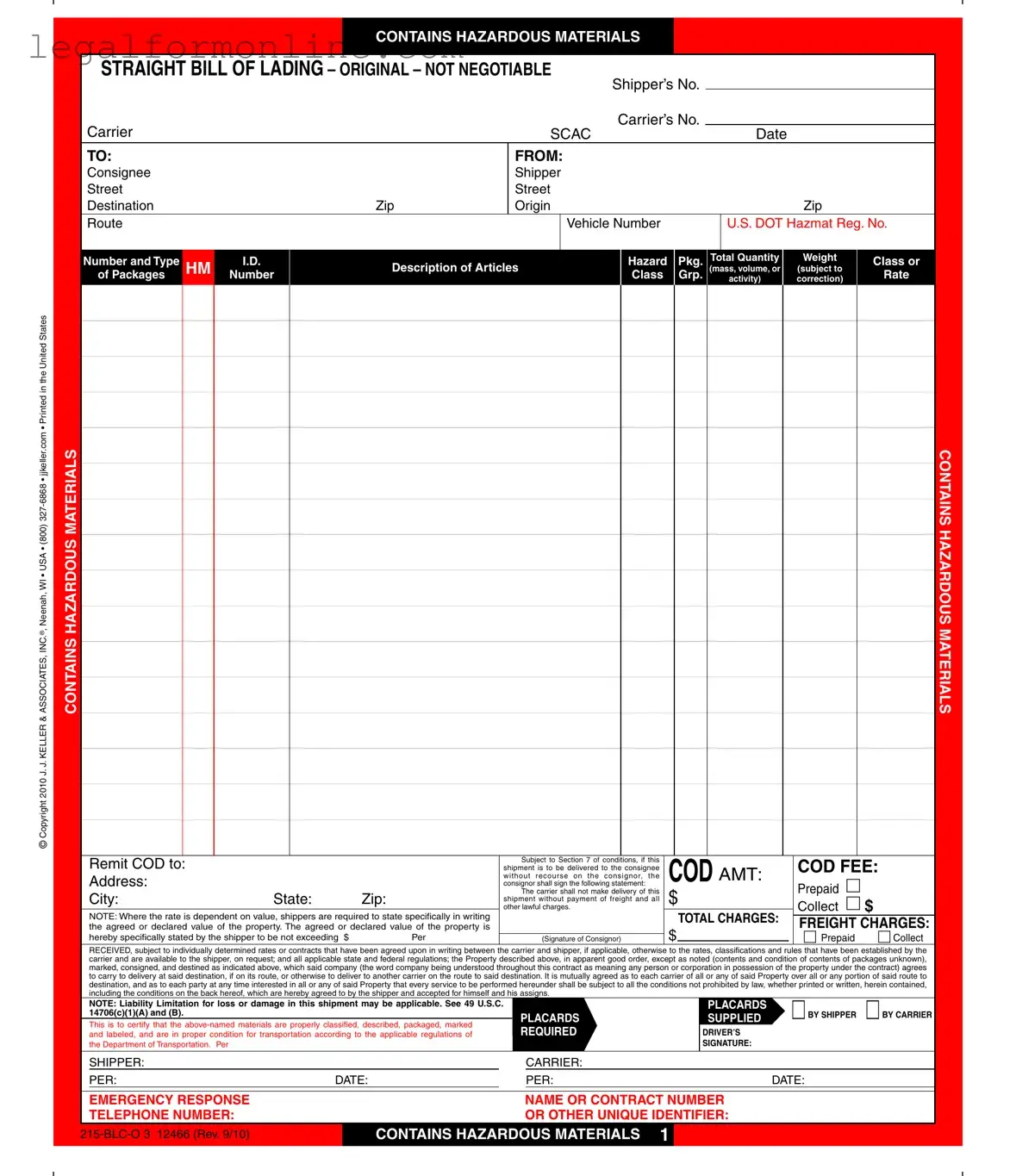 Hazard Bill Of Ladden Template in PDF