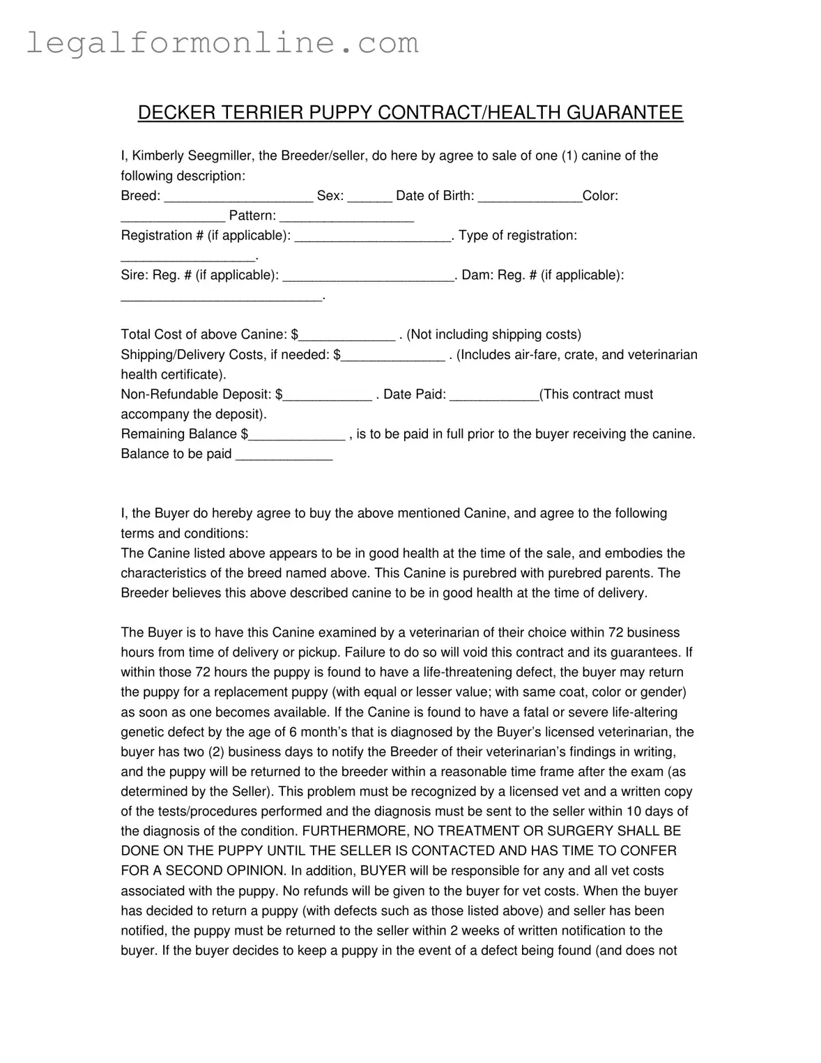 Health Guarantee Template in PDF