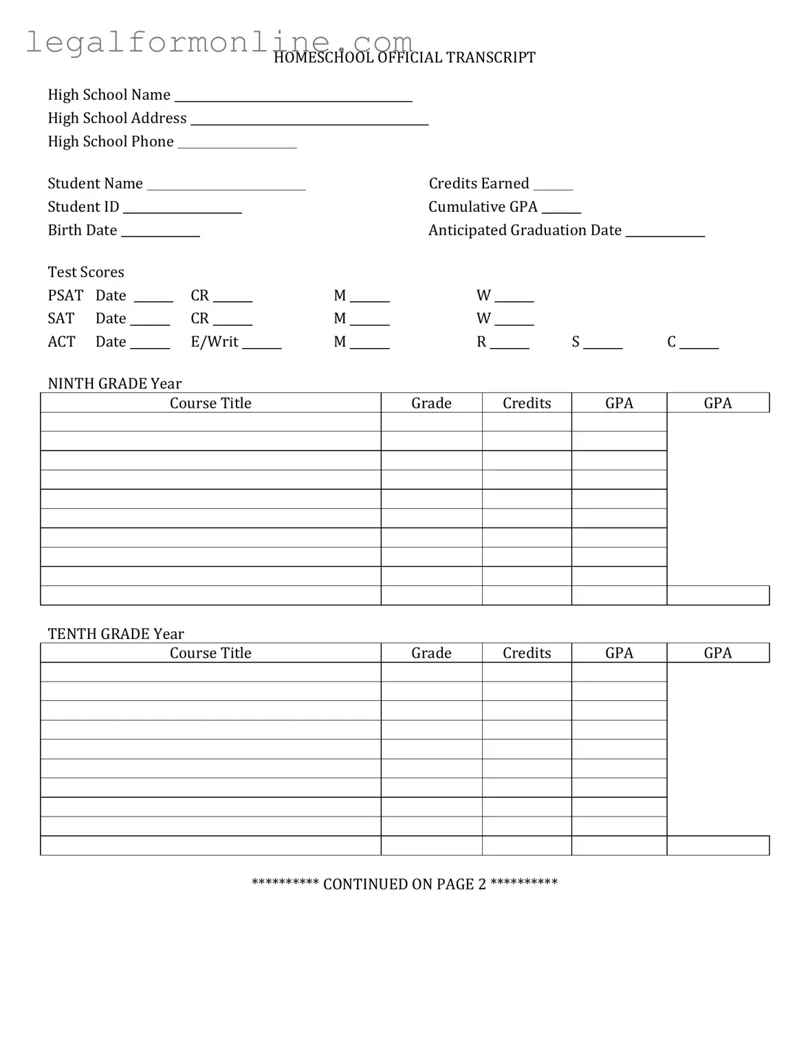 High School Transcript Template in PDF