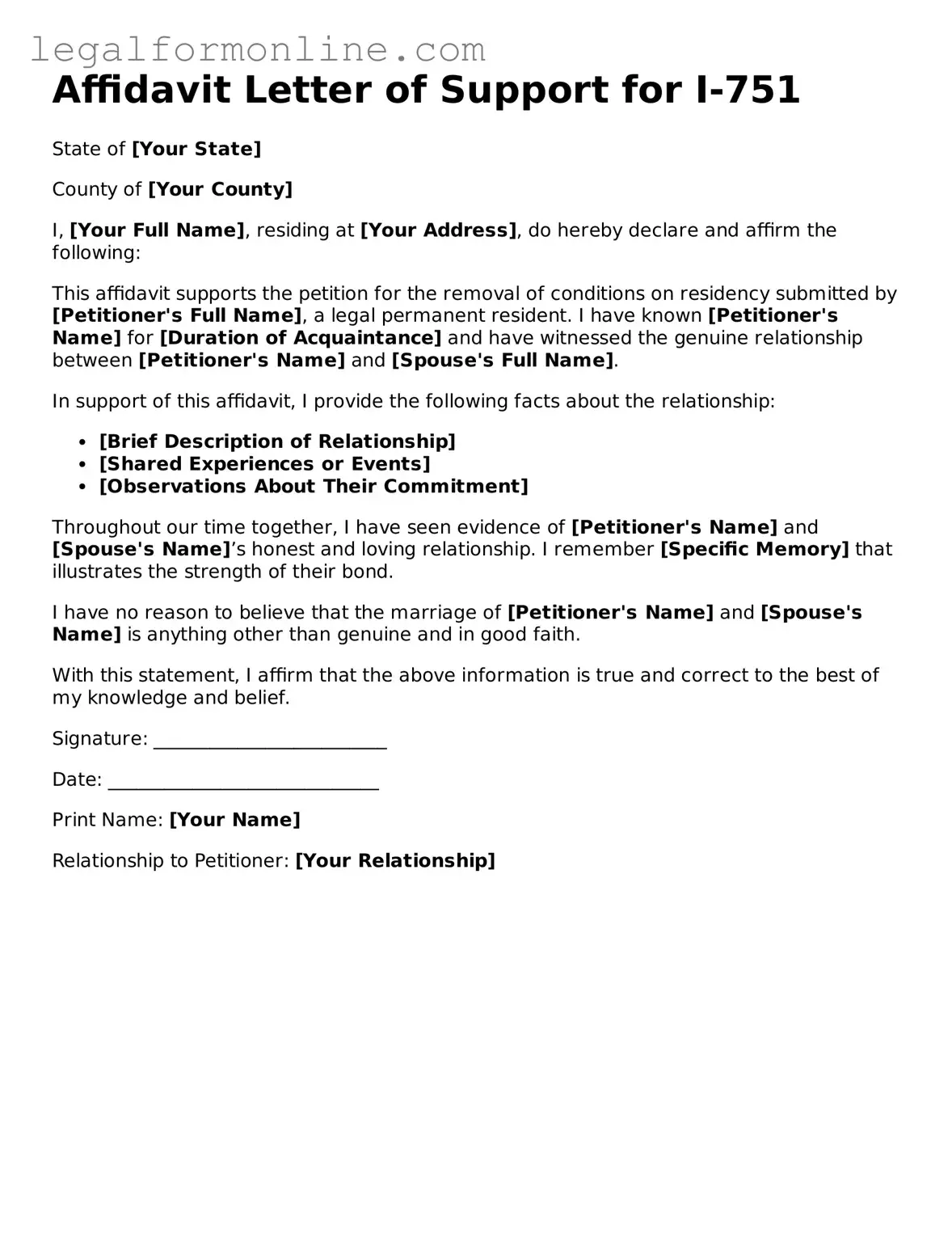 Attorney-Approved Affidavit Letter of Support for I-751 Template
