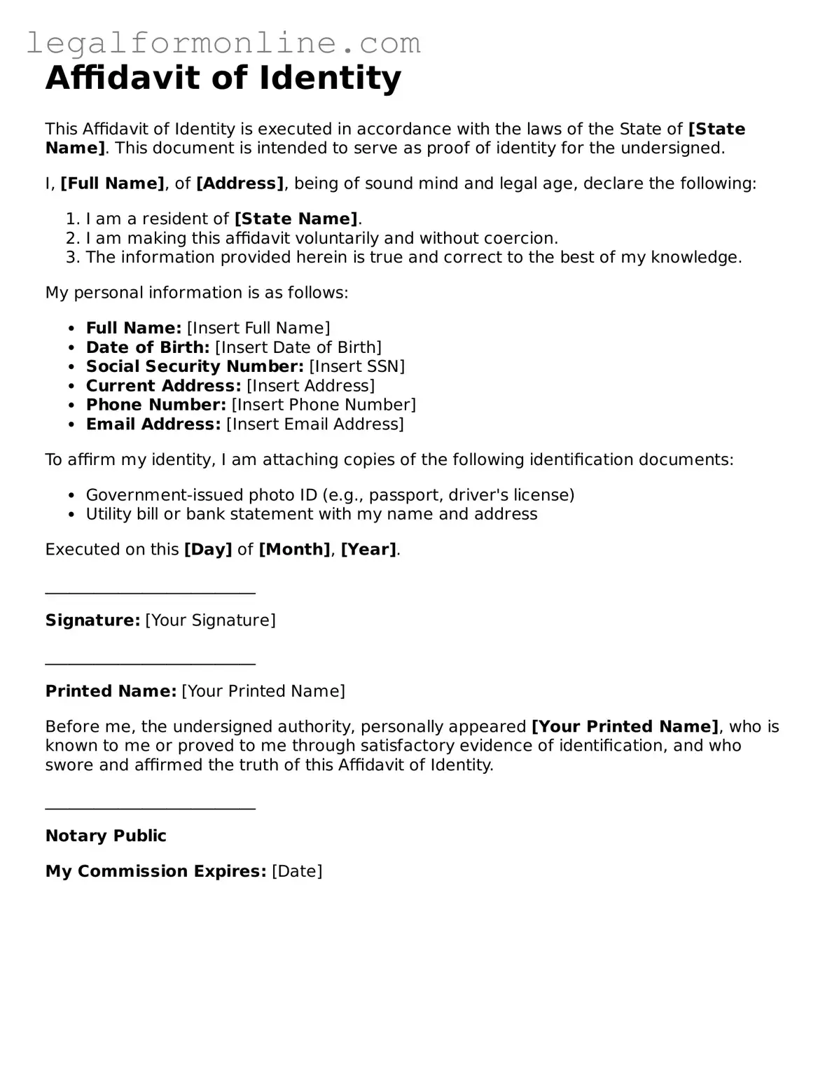 Attorney-Approved Affidavit of Identity Template
