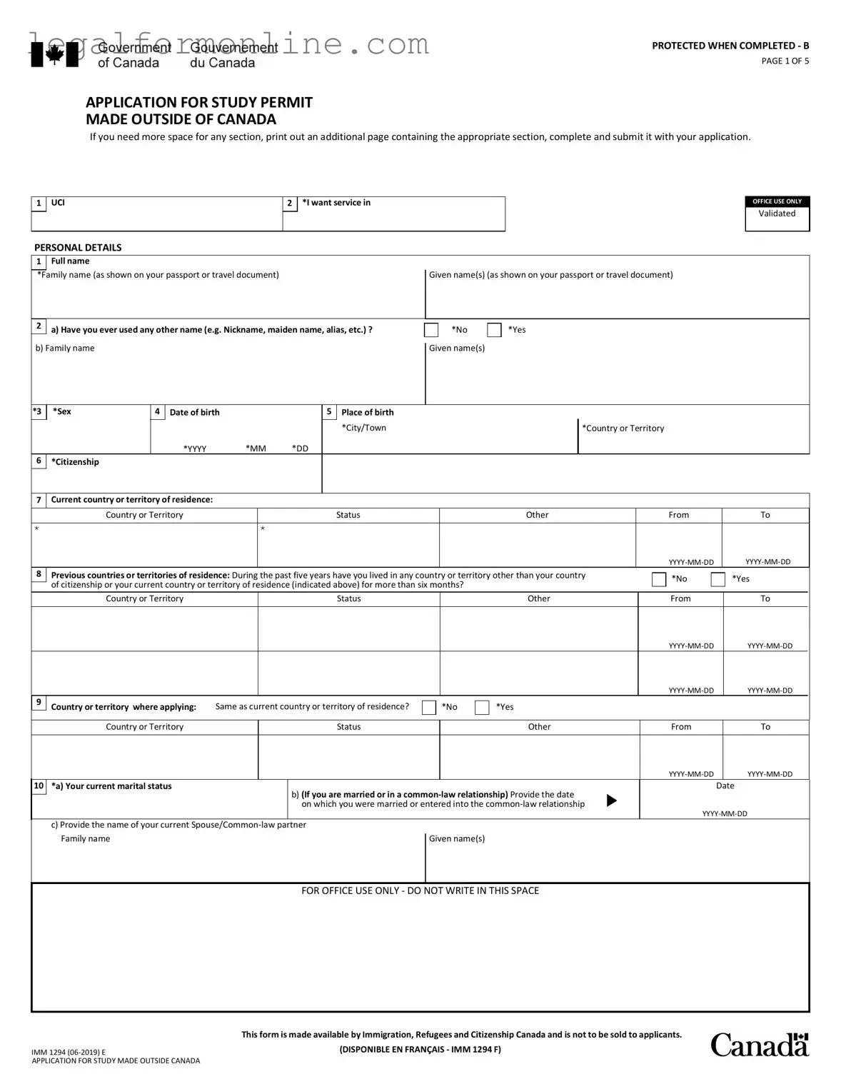 Imm 1294 Template in PDF