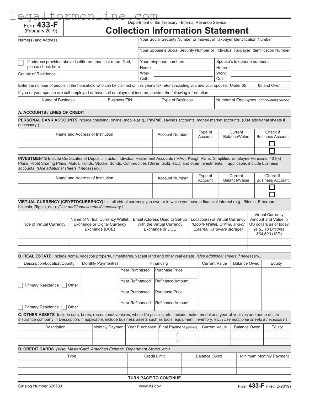 IRS 433-F Template in PDF