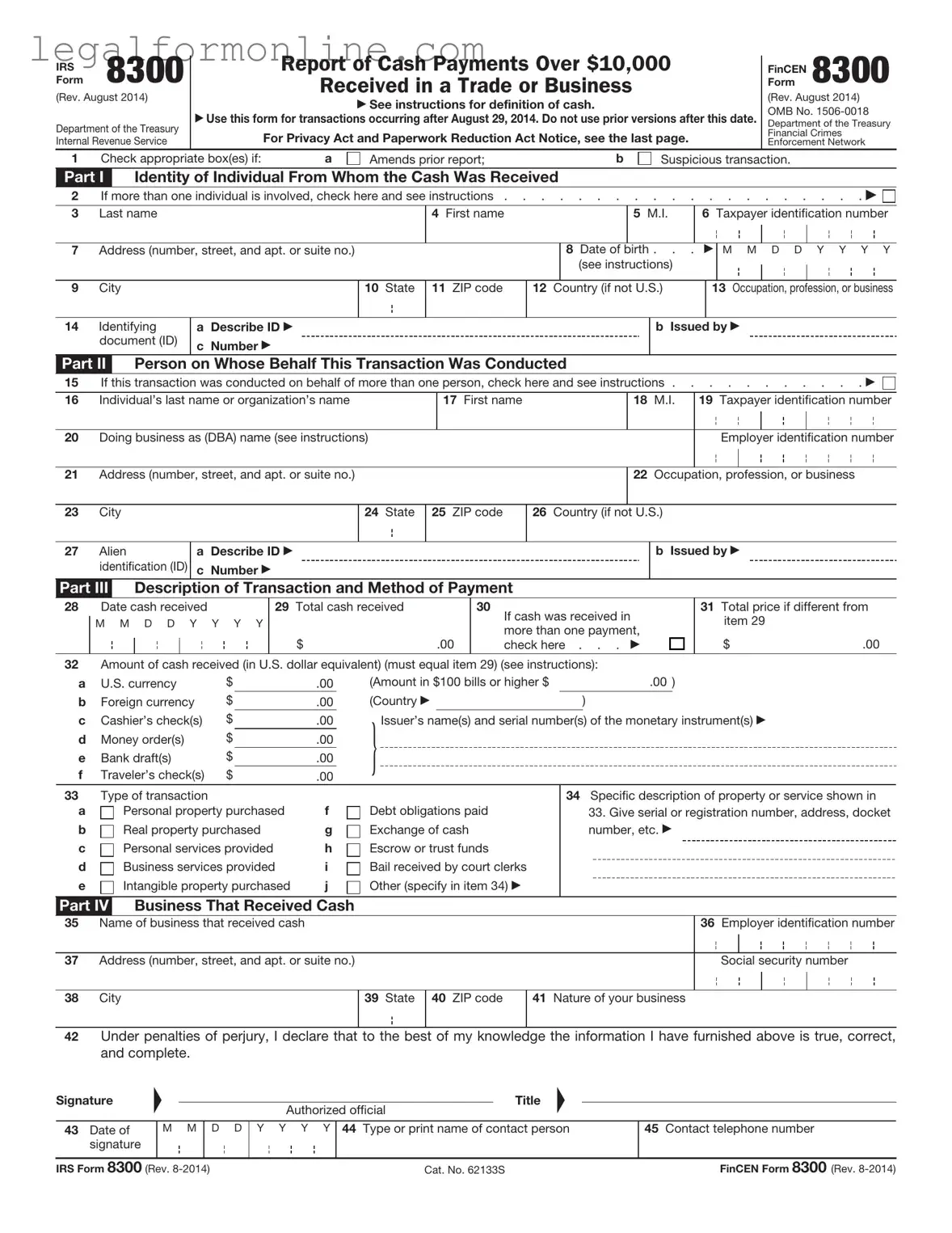 IRS 8300 Template in PDF