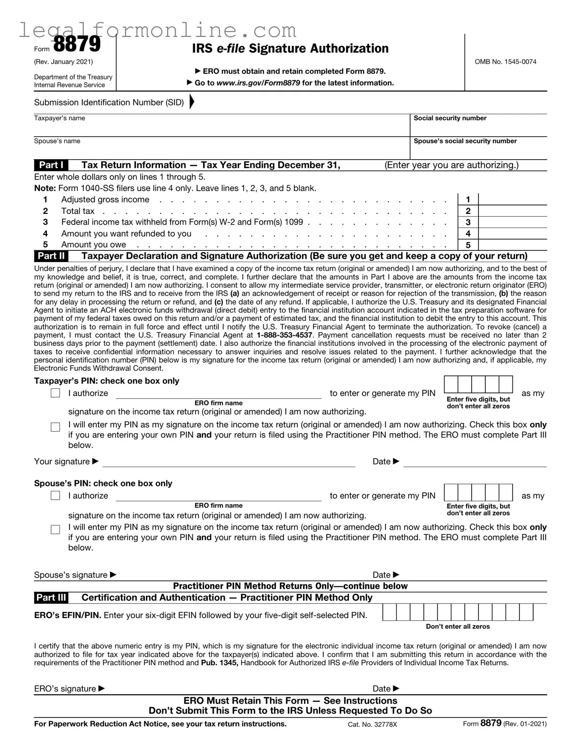 IRS 8879 Template in PDF