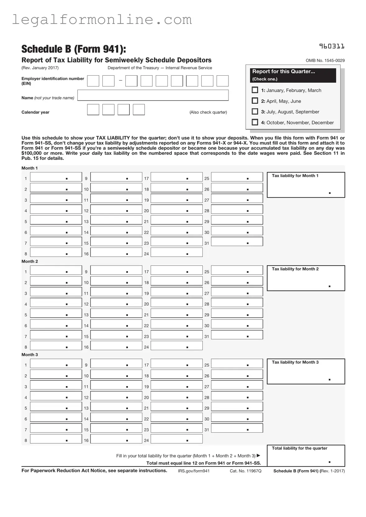 IRS Schedule B 941 Template in PDF