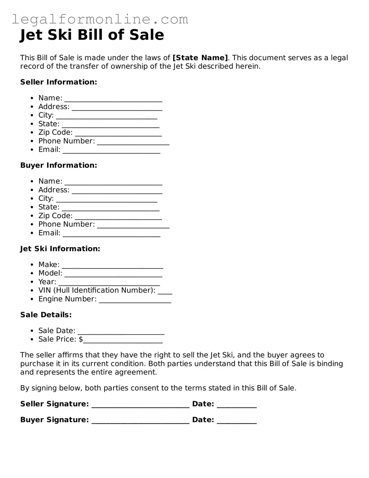 Attorney-Approved Jet Ski Bill of Sale Template
