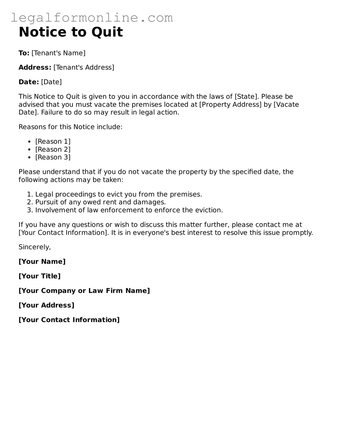 Attorney-Approved Notice to Quit Template