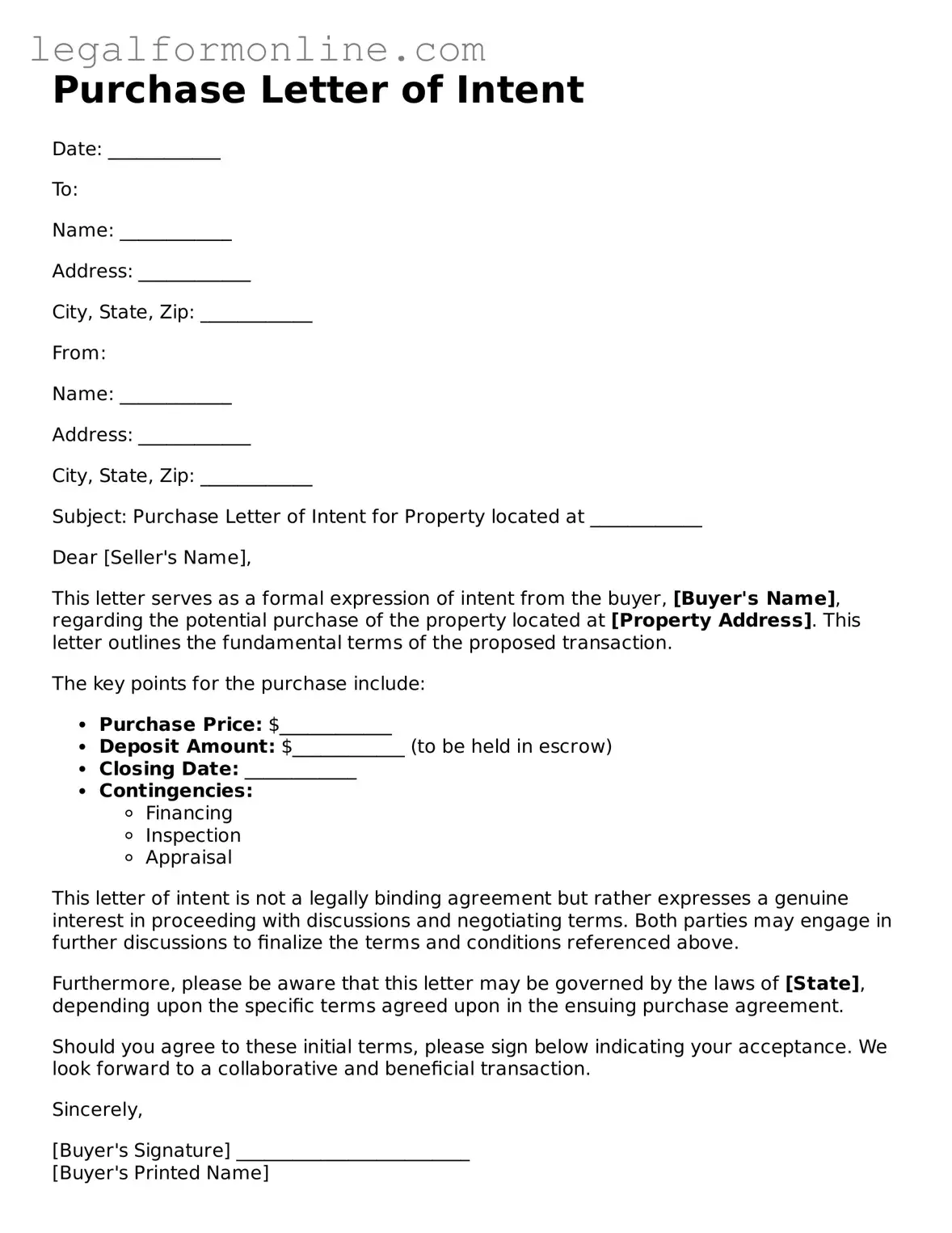 Attorney-Approved Purchase Letter of Intent Template