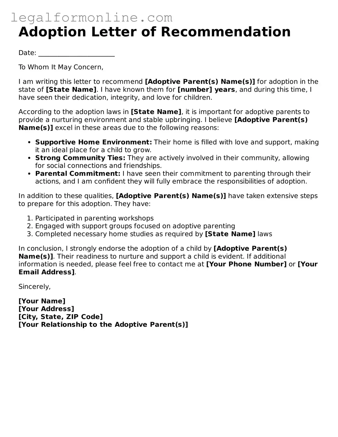 Attorney-Approved Adoption Letter of Recommendation Template