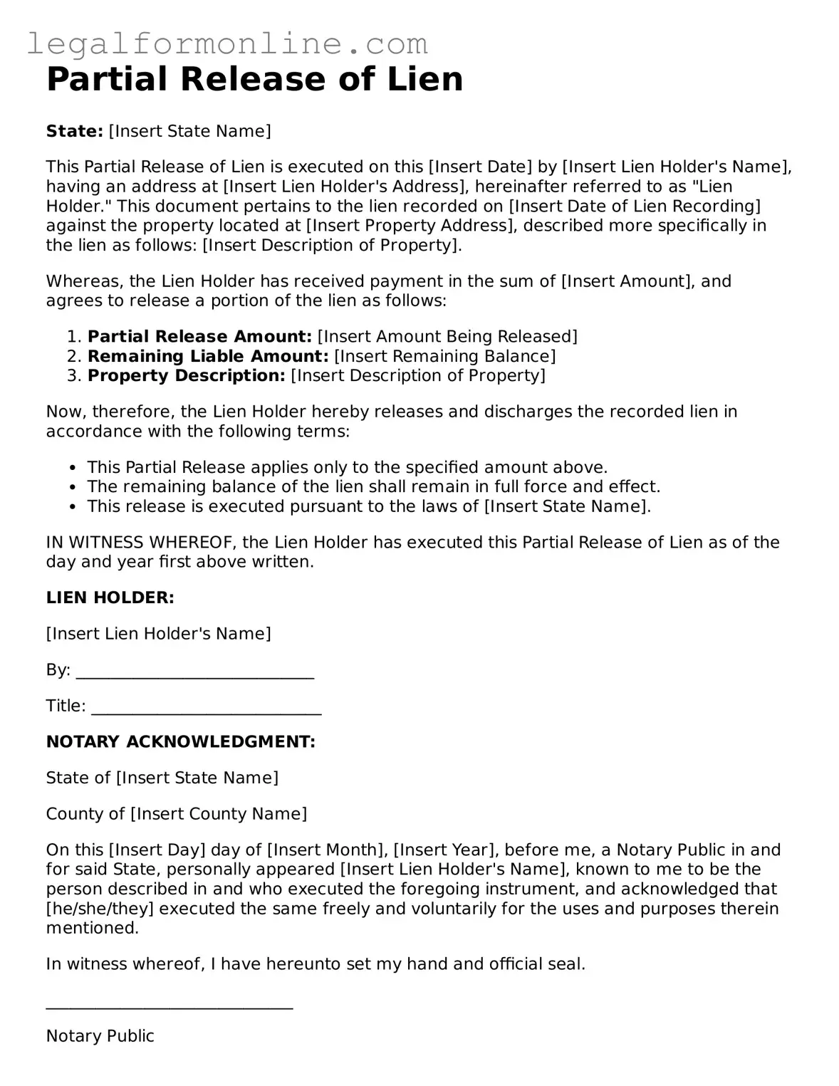Attorney-Approved Partial Release of Lien Template