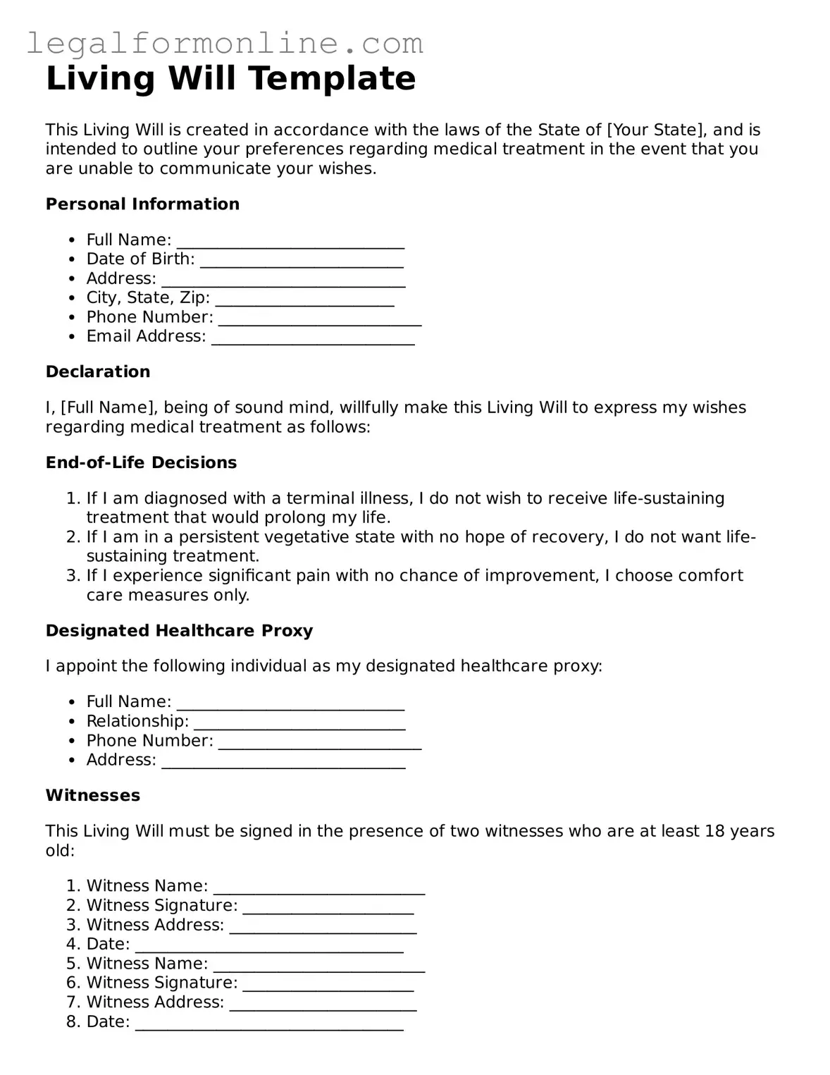 Attorney-Approved Living Will Template