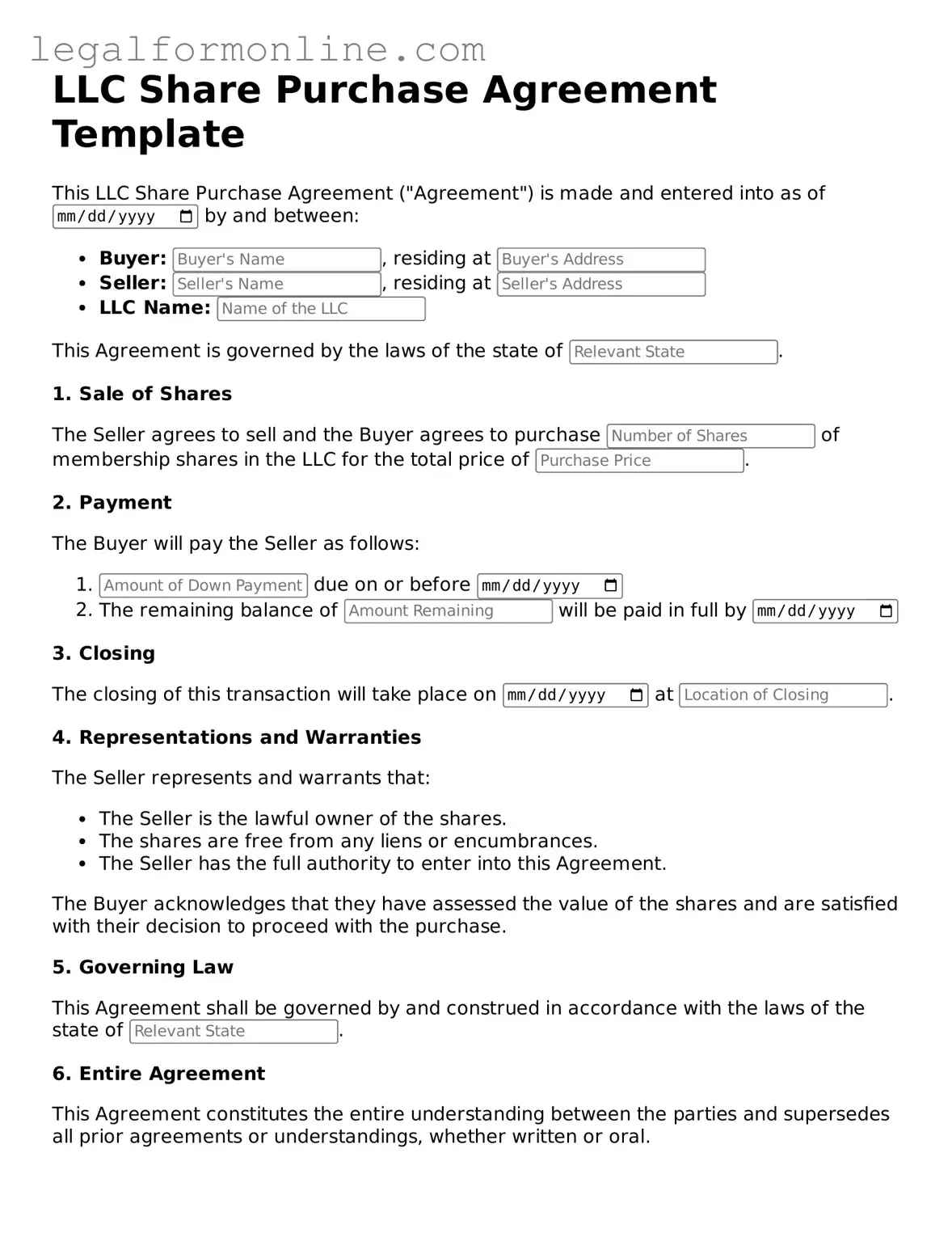 Attorney-Approved LLC Share Purchase Agreement Template