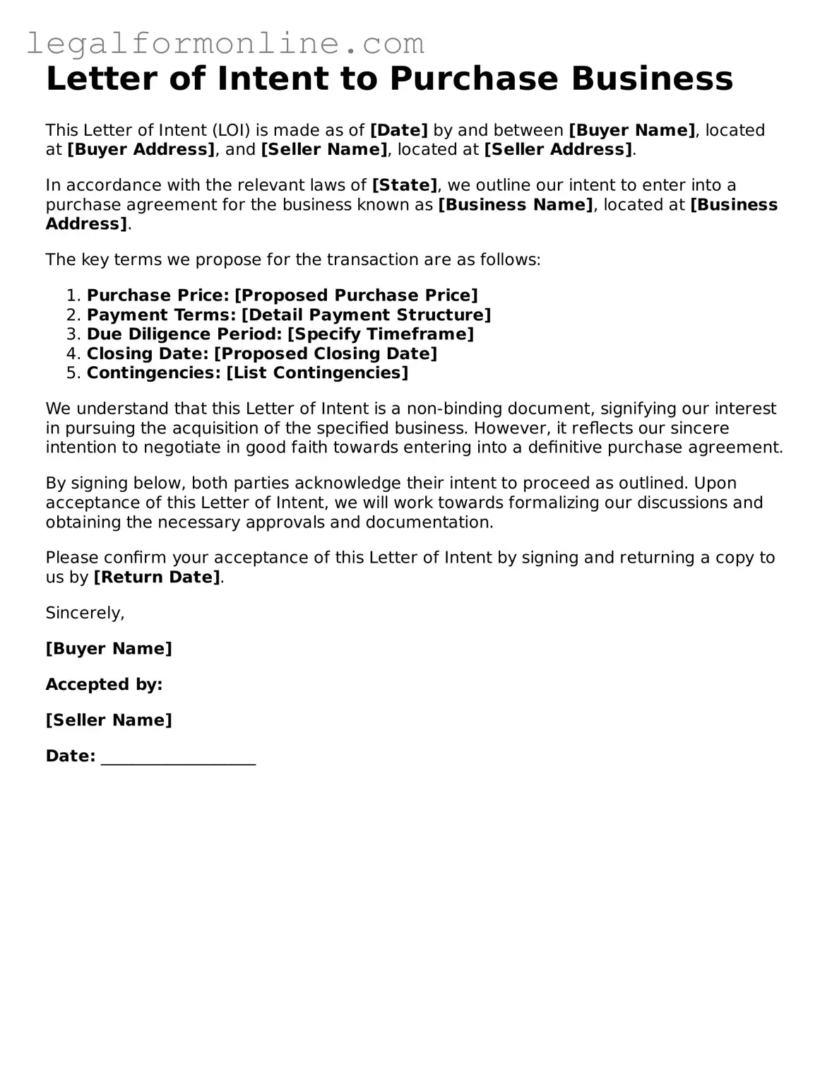 Attorney-Approved Letter of Intent to Purchase Business Template