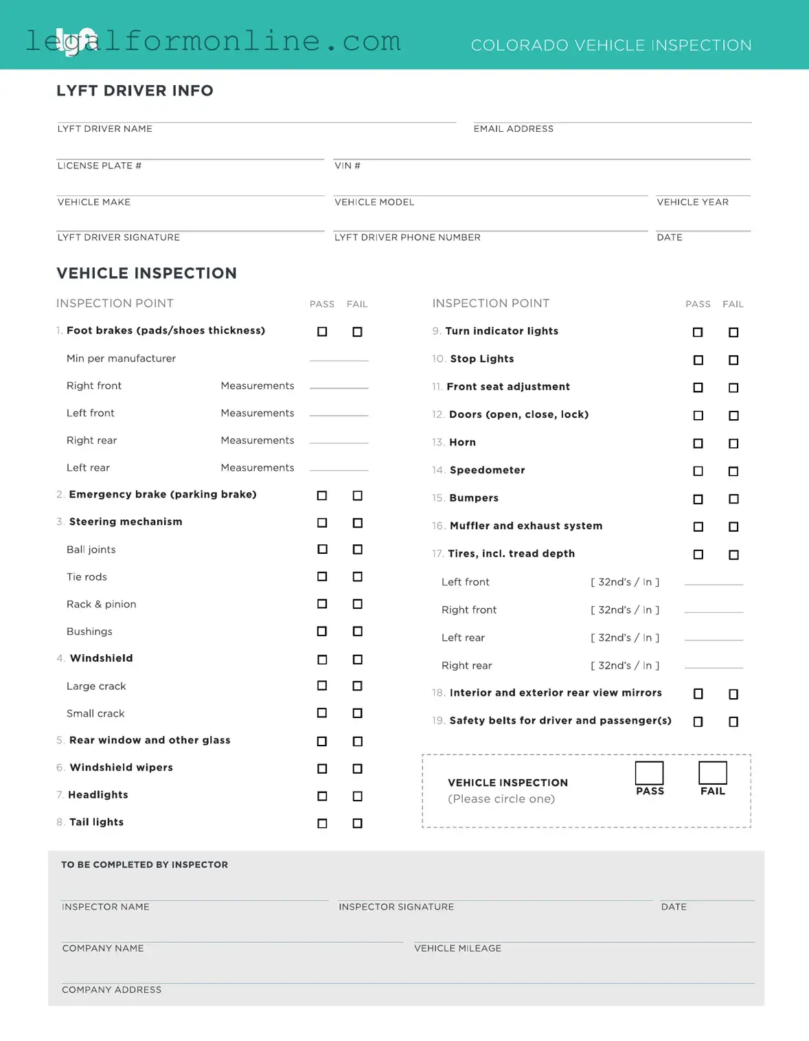 Lyft Inspection Template in PDF