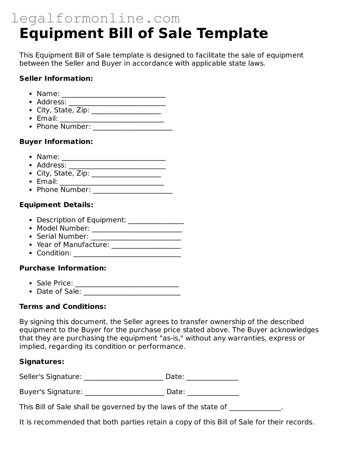 Attorney-Approved Equipment Bill of Sale Template