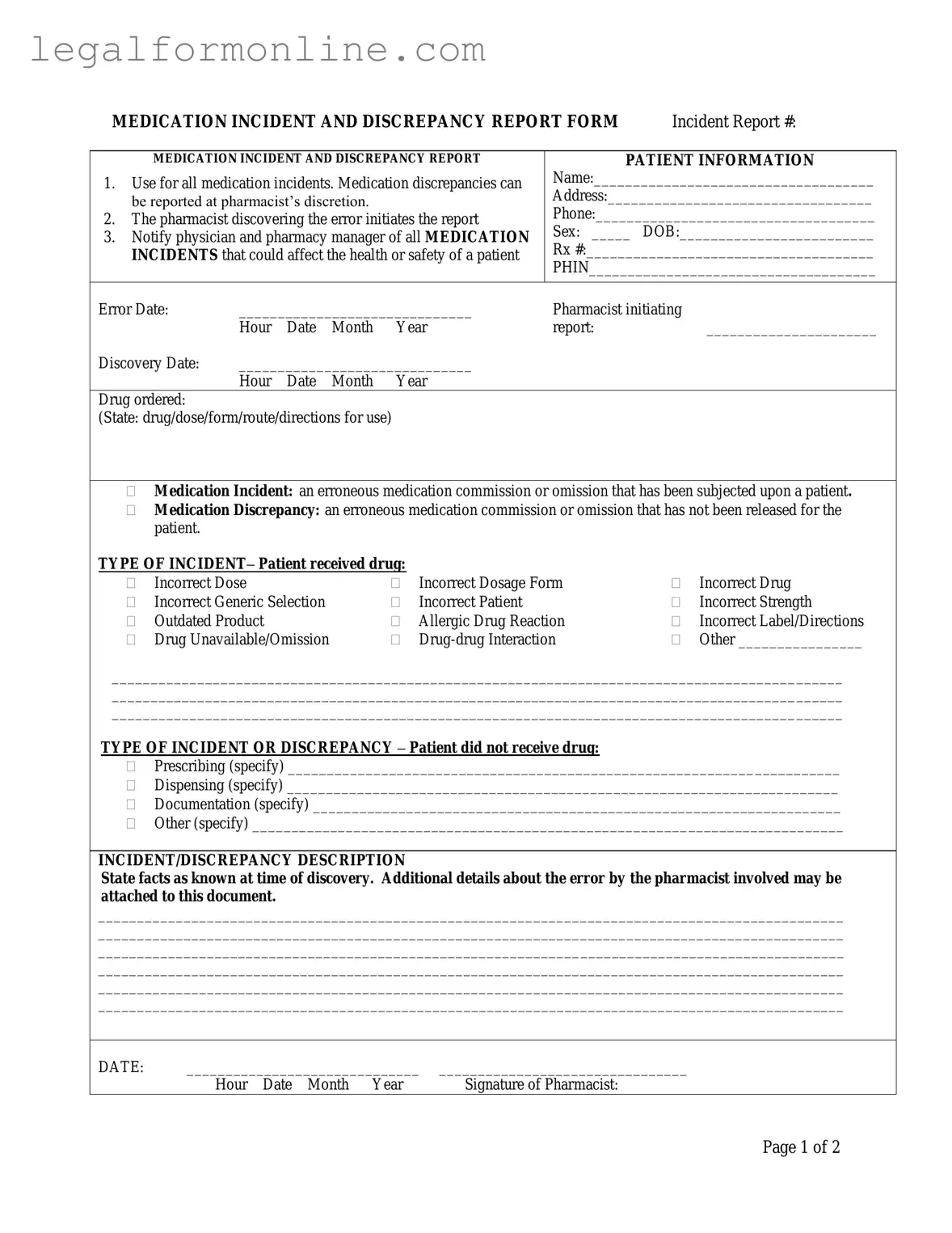 Medication Error Template in PDF