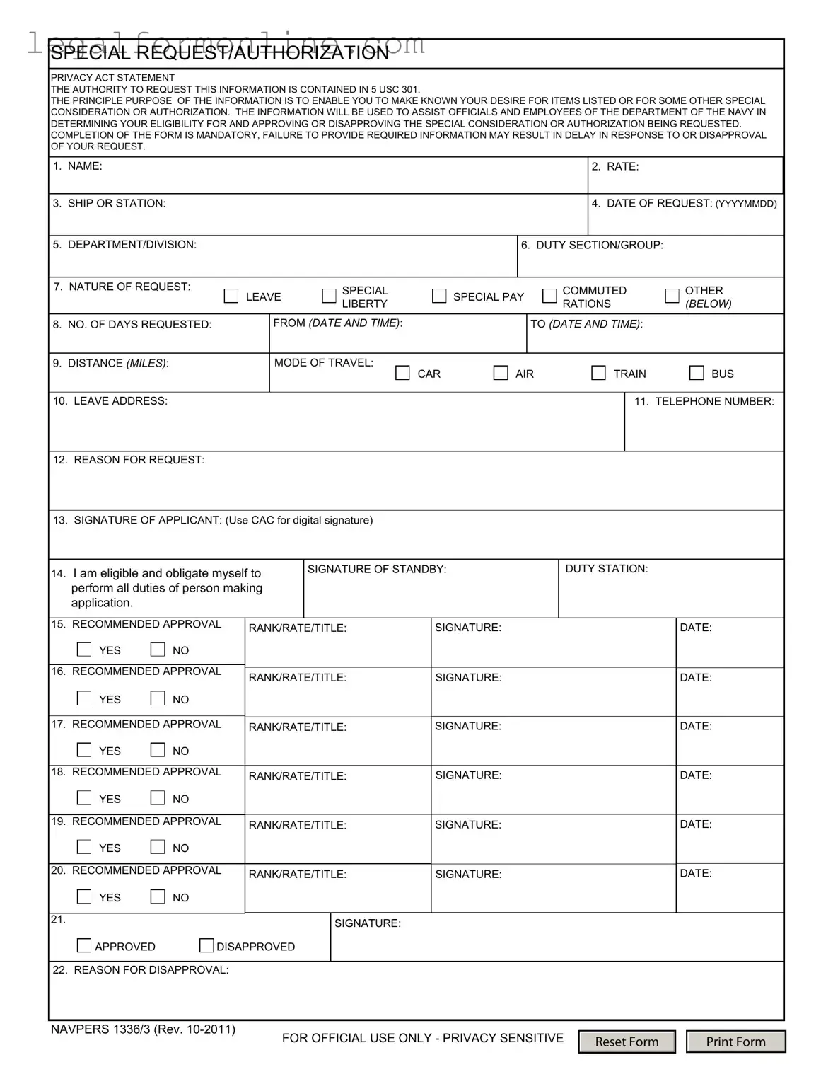 Navpers 1336 3 Template in PDF