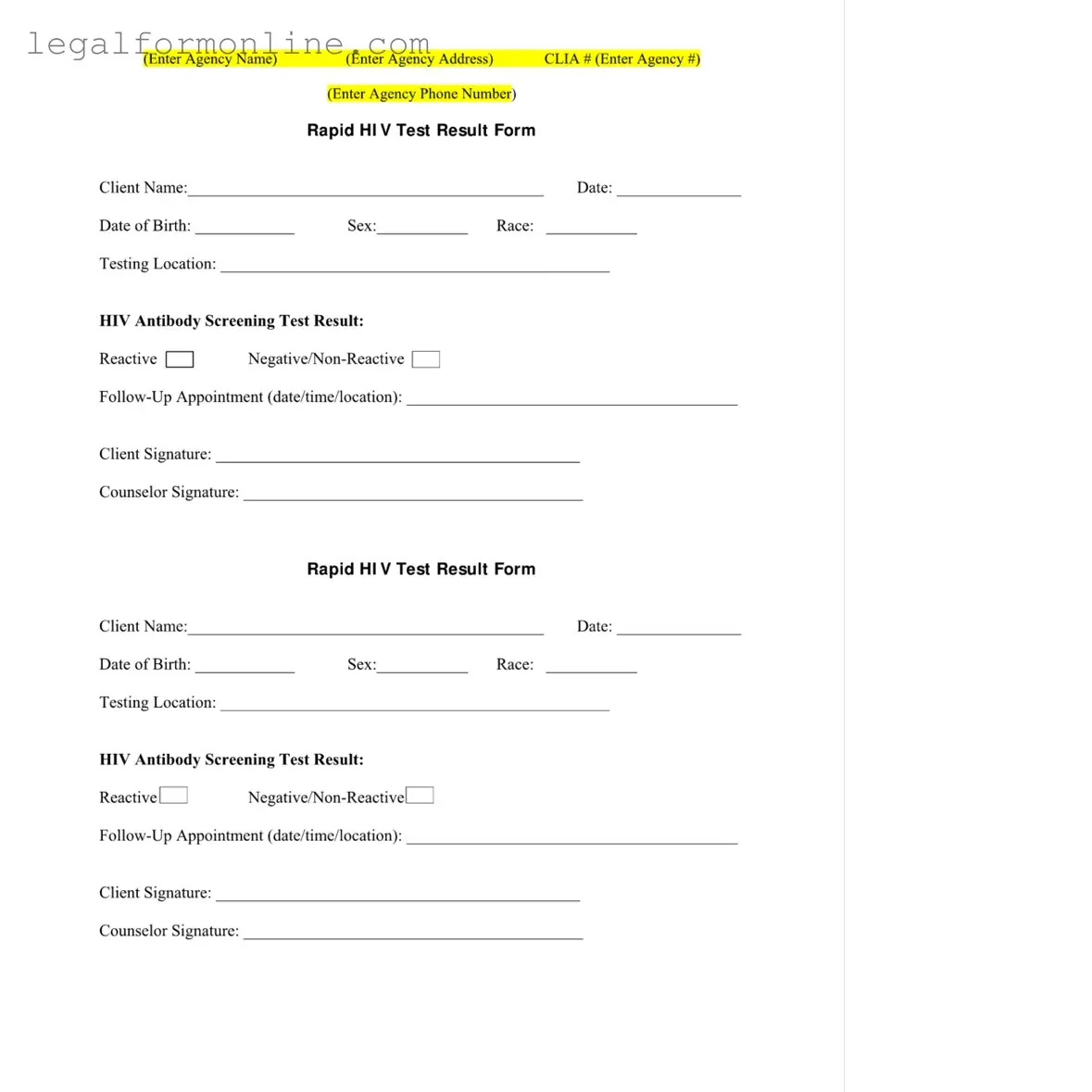 Negative Hiv Test Template in PDF