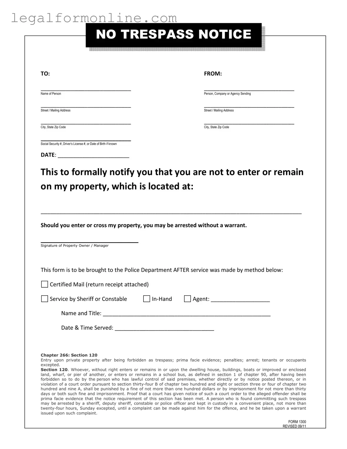 No Trespassing Letter Template in PDF