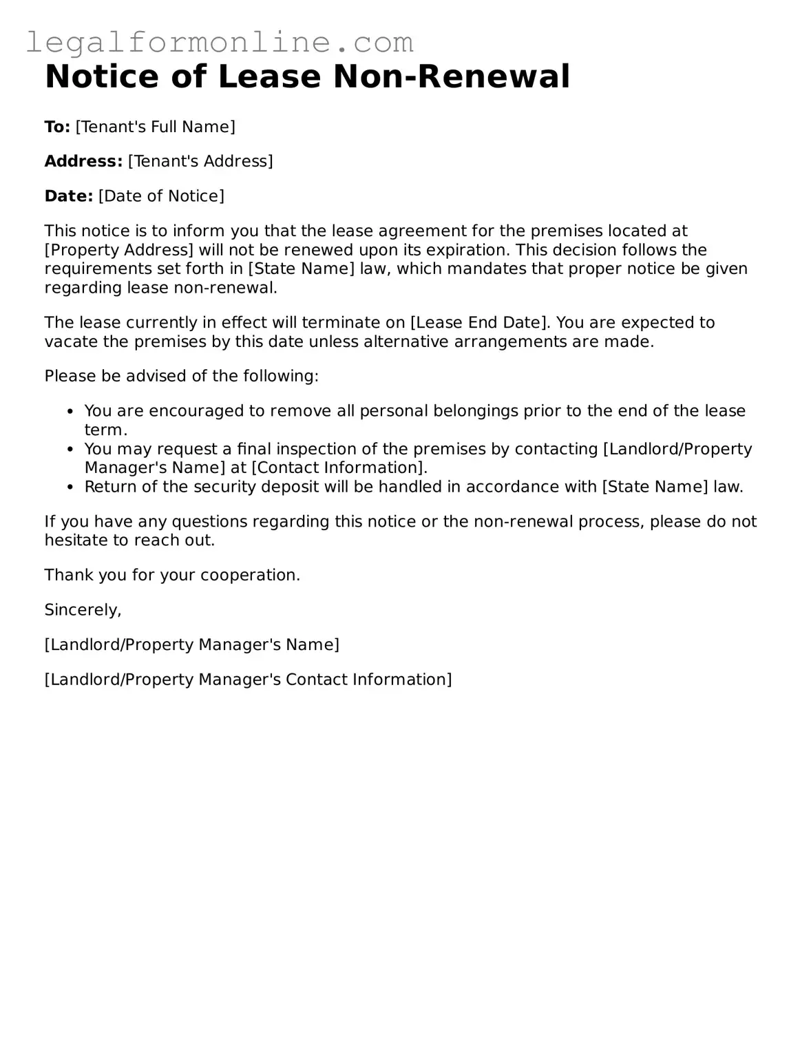 Attorney-Approved Notice of Lease Non-Renewal Template