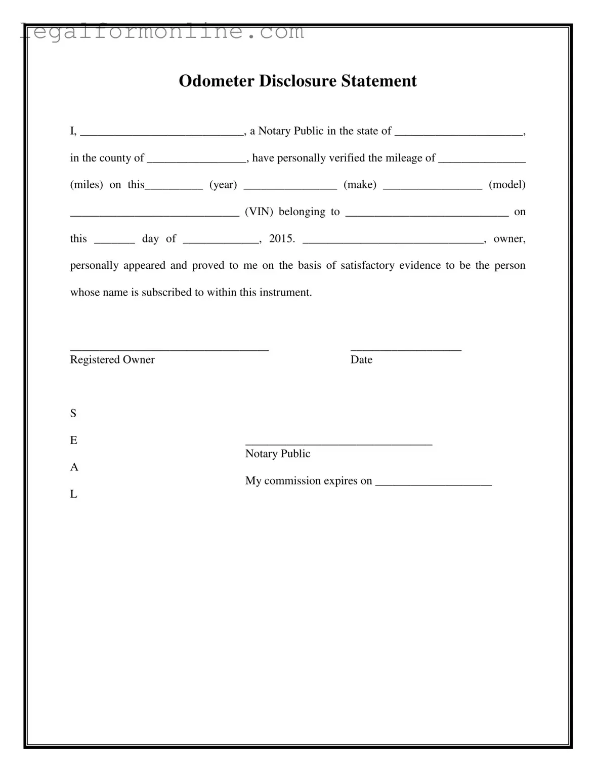 Notarized Odometer Statement Template in PDF