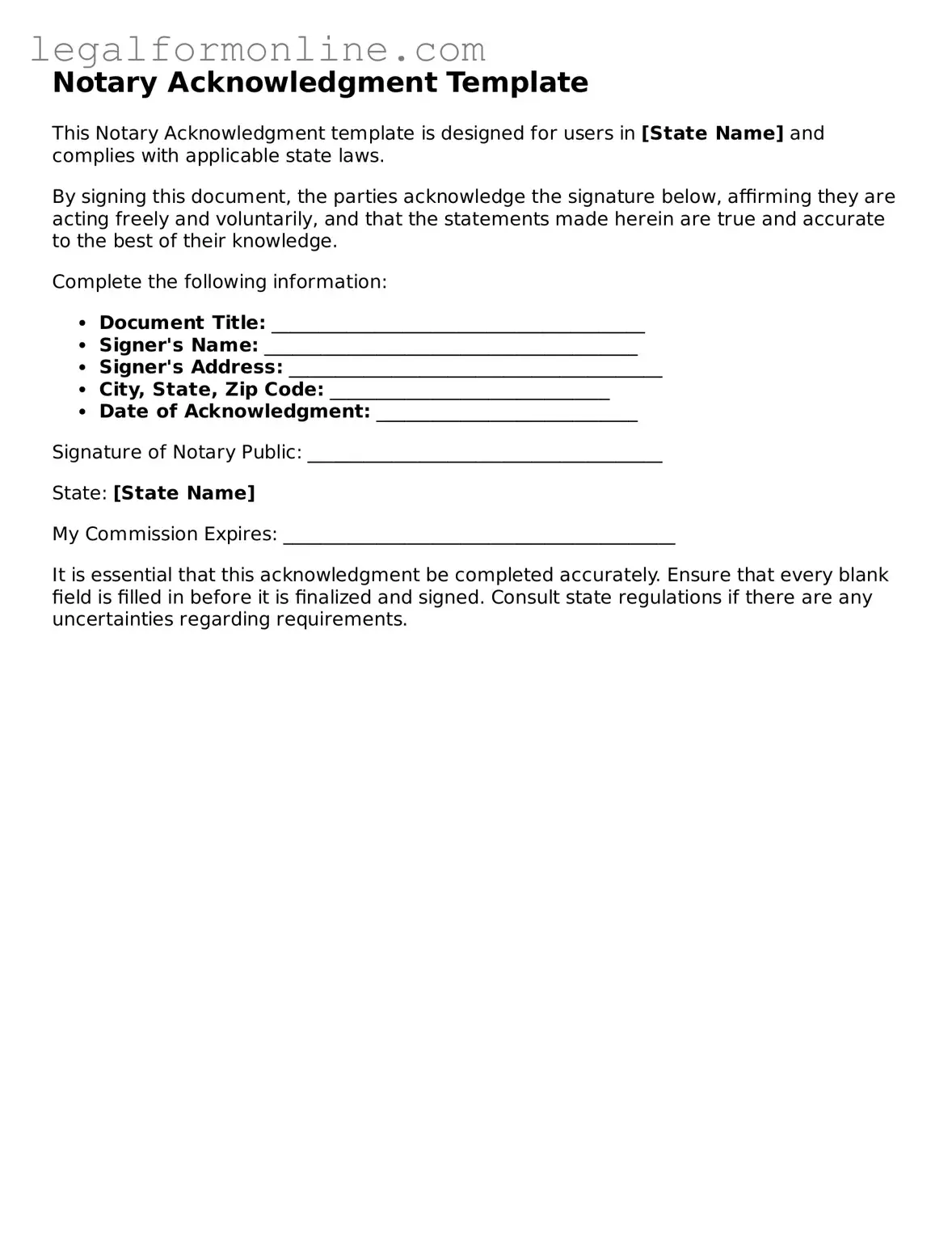Attorney-Approved Notary Acknowledgement Template