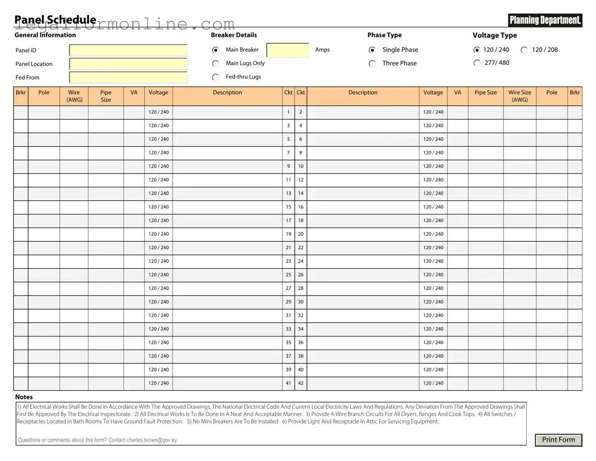 Electrical Panel Schedule Template in PDF