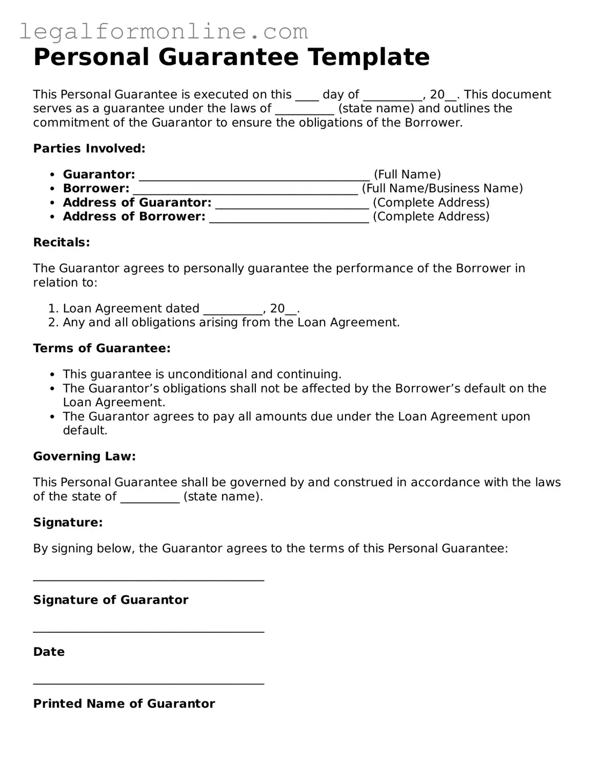 Attorney-Approved Personal Guarantee Template