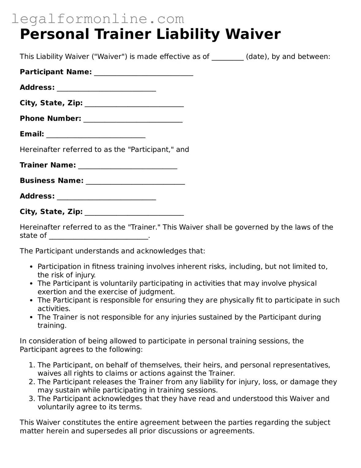 Attorney-Approved Personal Trainer Liability Waiver Template