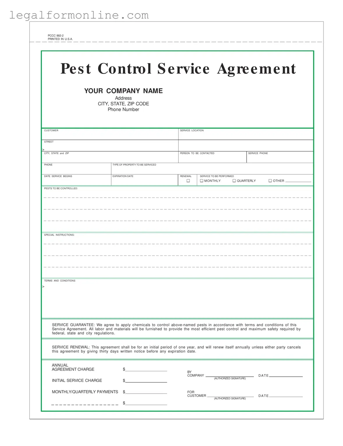 Pest Control Contract Template in PDF