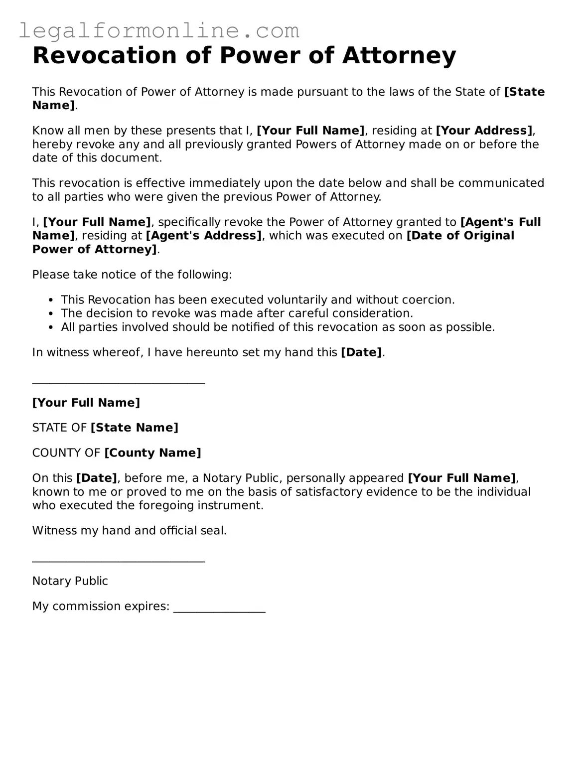 Attorney-Approved Revocation of Power of Attorney Template