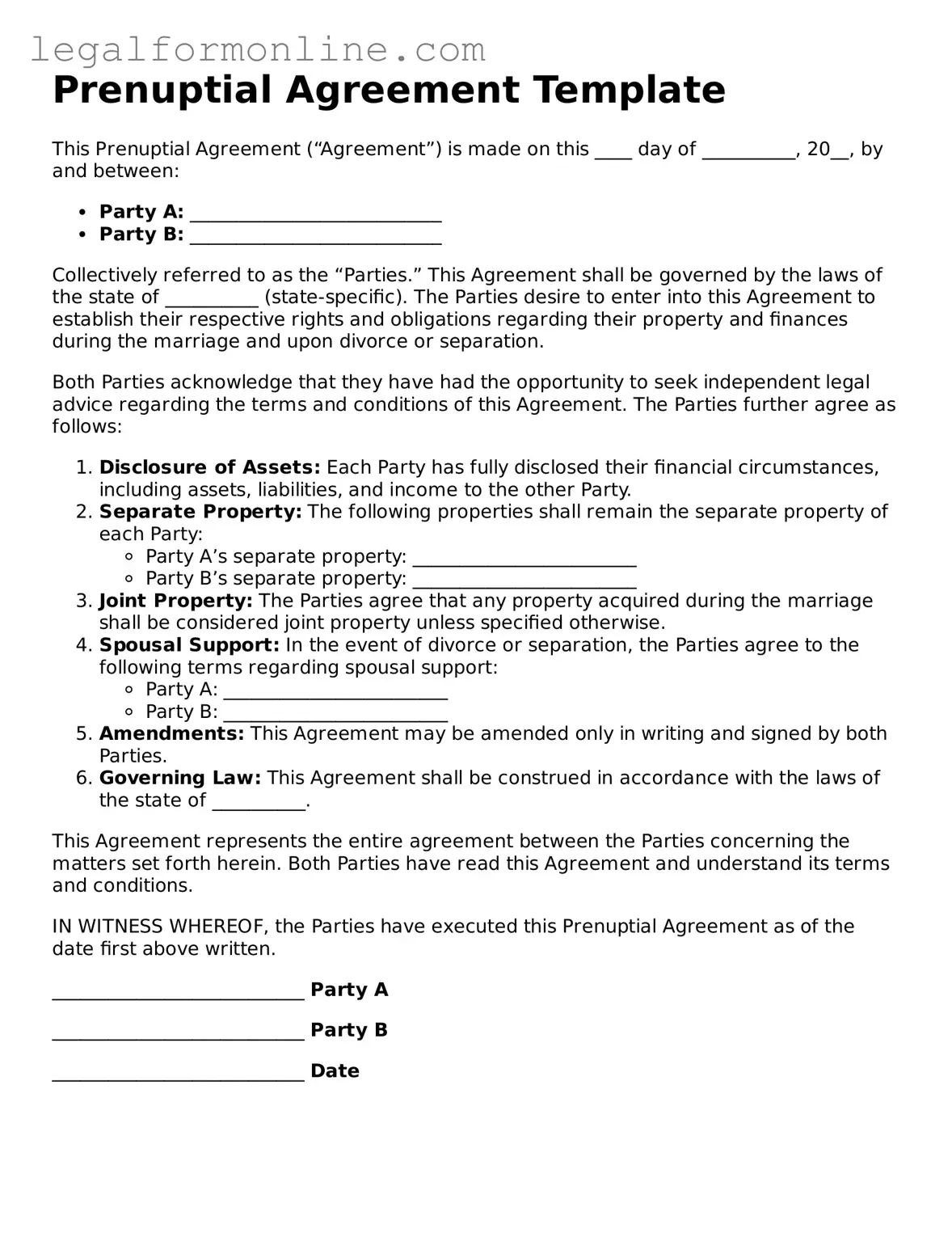 Attorney-Approved Prenuptial Agreement Template