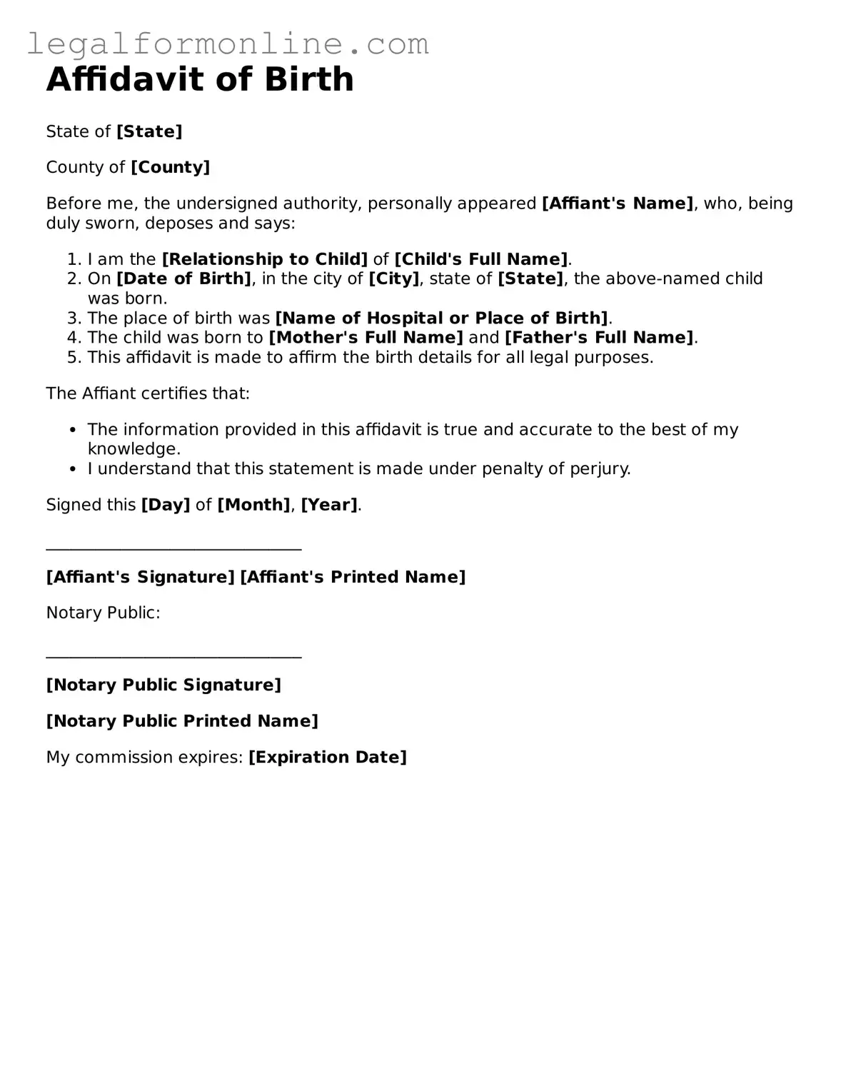 Attorney-Approved Affidavit of Birth Template