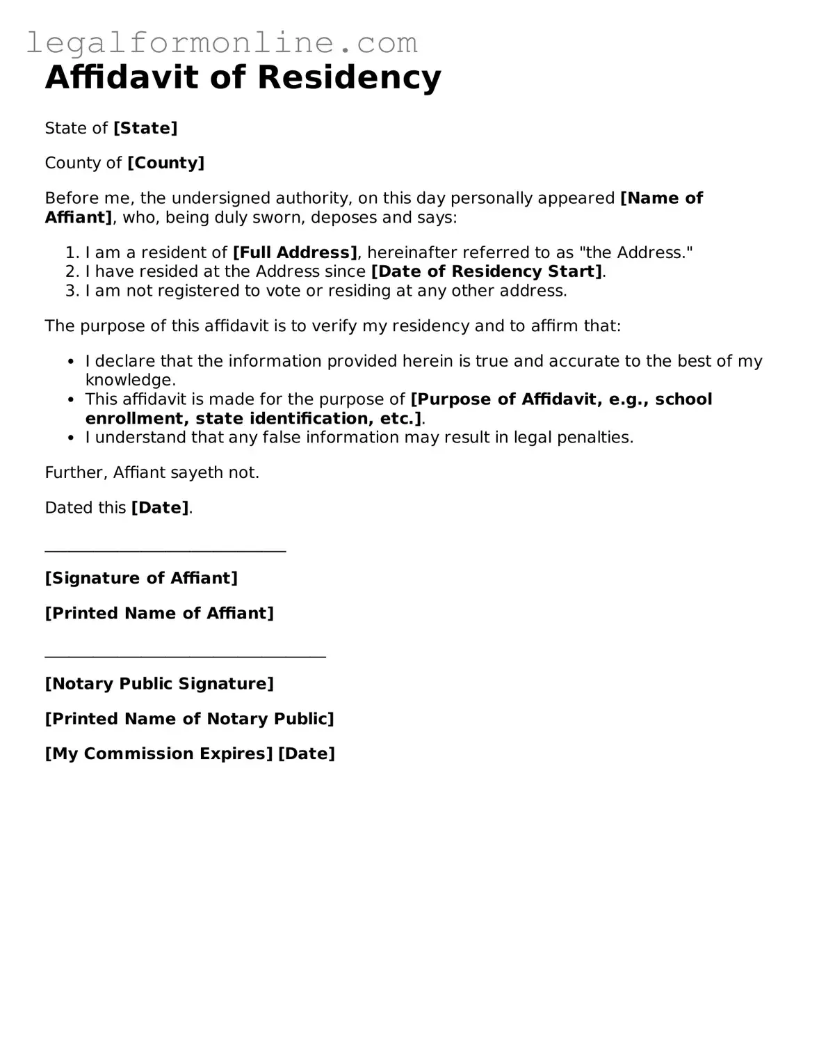 Attorney-Approved Affidavit of Residency Template