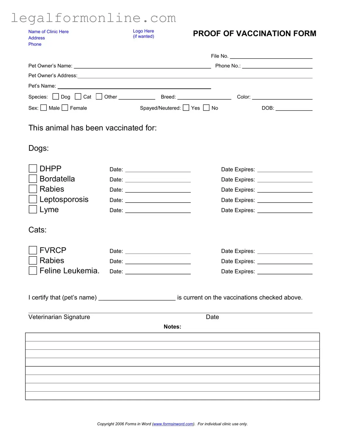 Proof Of Vaccination Dog Template in PDF