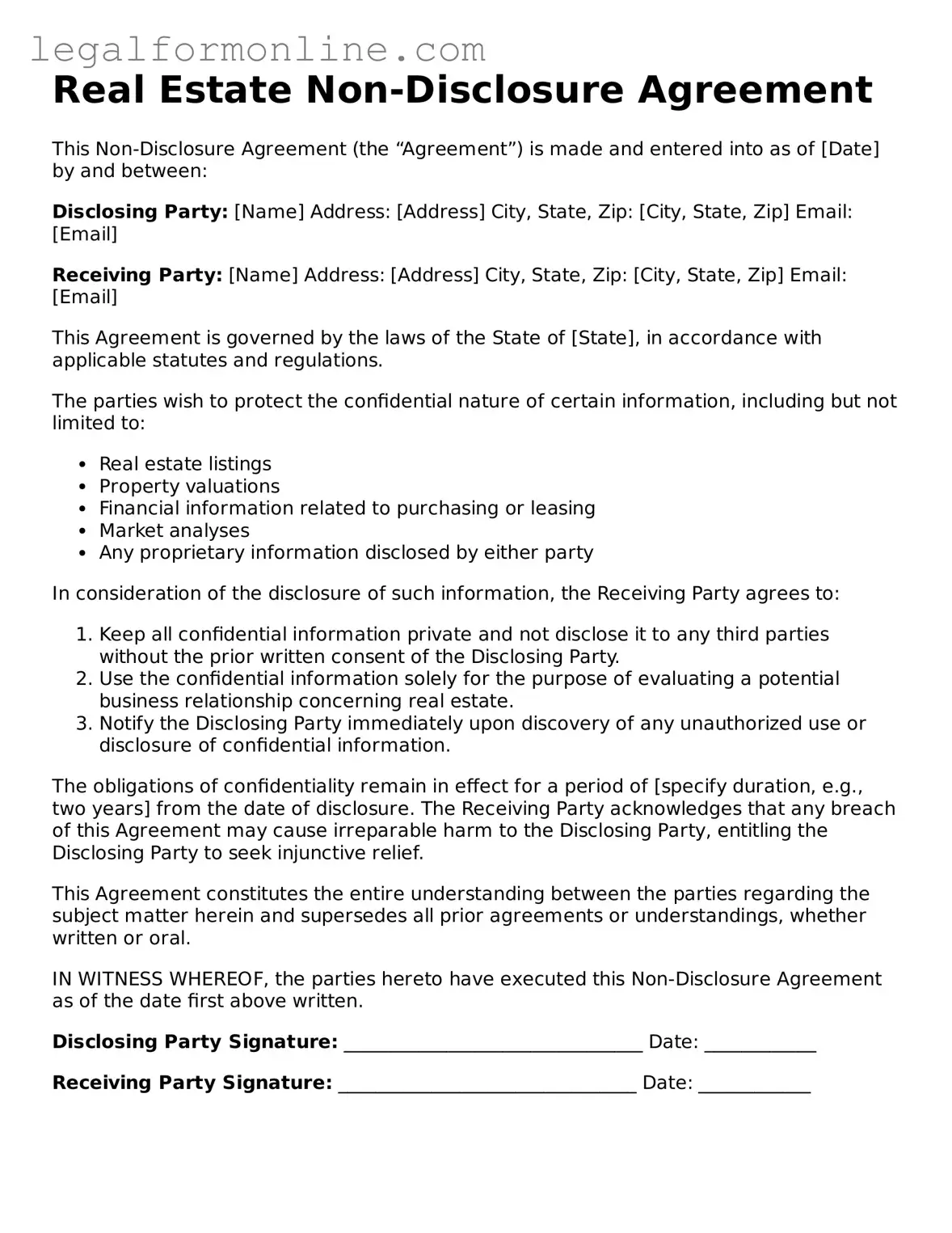 Attorney-Approved Real Estate Non-Disclosure Agreement Template