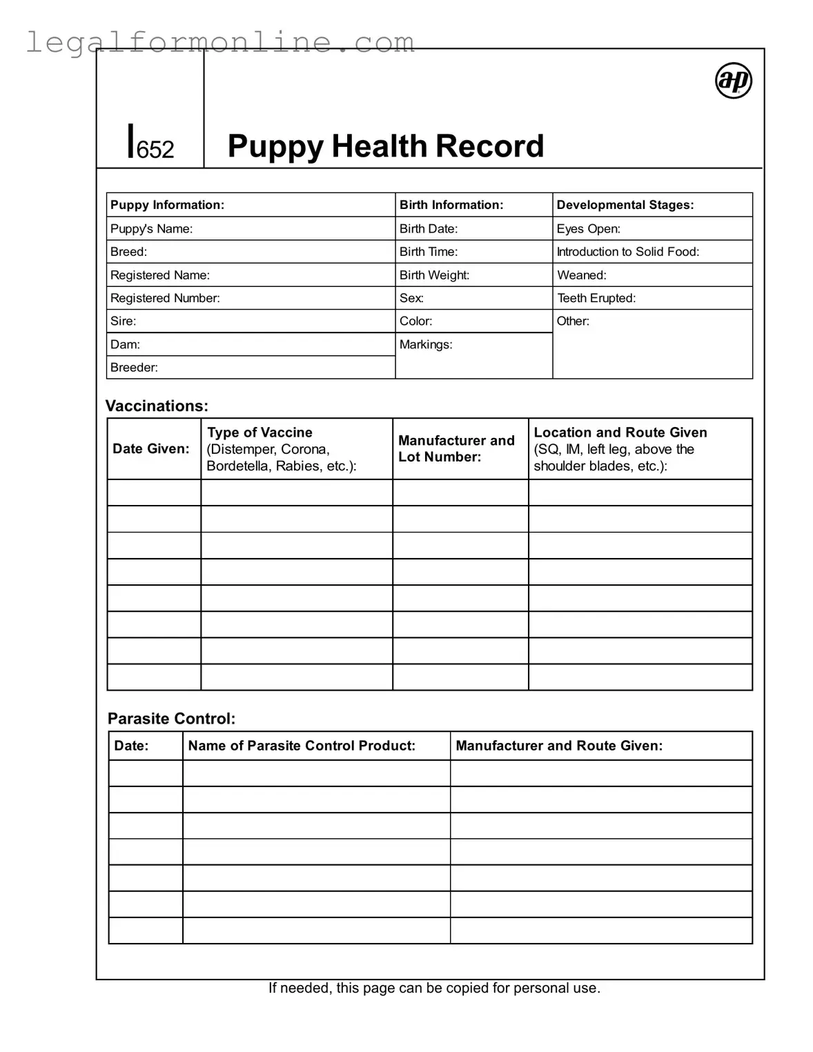 Puppy Health Record Template in PDF